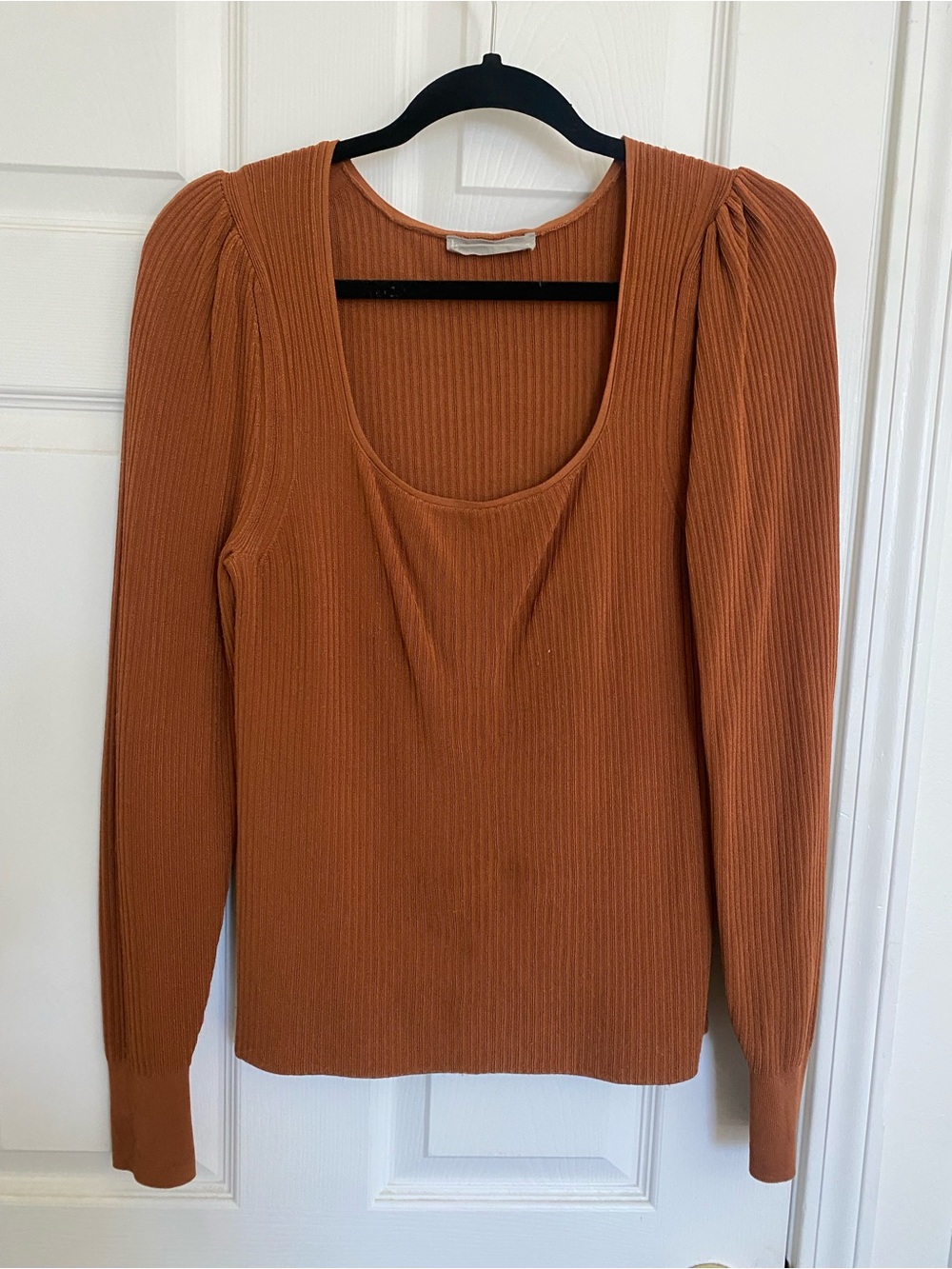 Everlane Ribbed Scoop-Neck Long Sleeve Top in Rust
